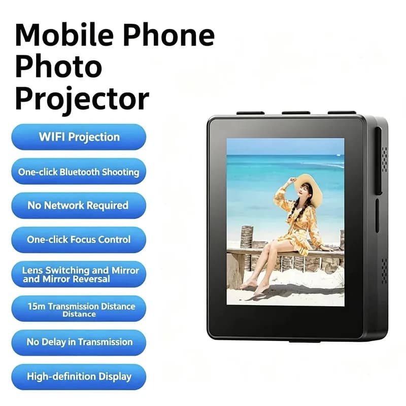 Mini Proiettore Portatile per Smartphone con Schermo per Selfie, Dispositivo per Riprese dal Vivo, Controllo Remoto dello Schermo del Telefono