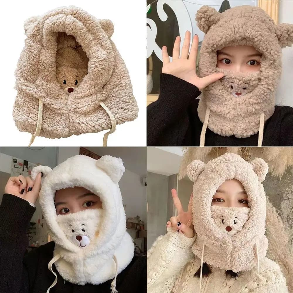 Women's Hat Cute Ear Guard Bears Hat with Ear Berretti Windproof Berretti