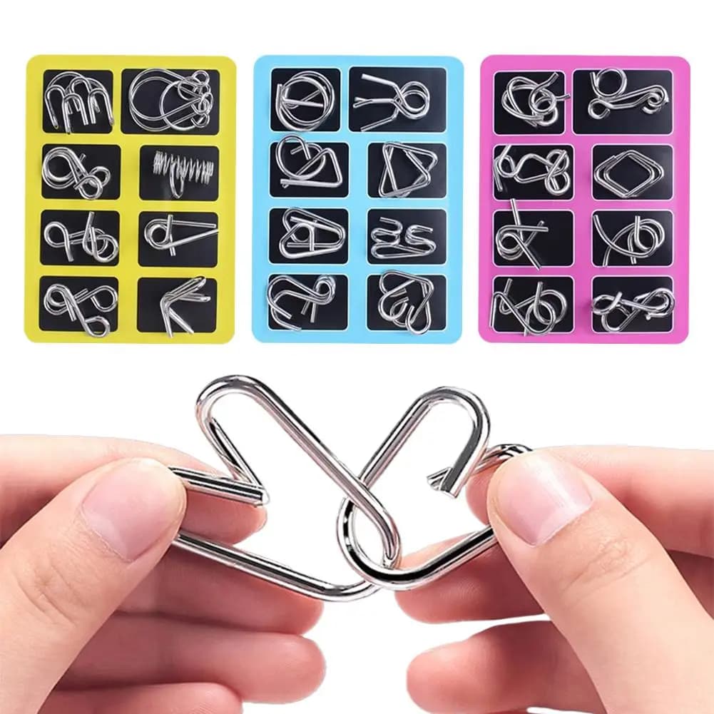 Set di Anelli Puzzle in Metallo, Rompicapo 3D in Filo Metallico per Bambini e Adulti, Gioco Educativo per Test di Logica e QI