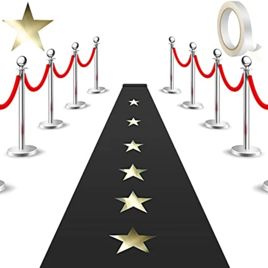 Carpet Runner Party Not Slip Red Aisle Runway Rug Runner with Carpet Tape 60 GSM 20 Pcs Gold Star Cutouts for Movie Graduation