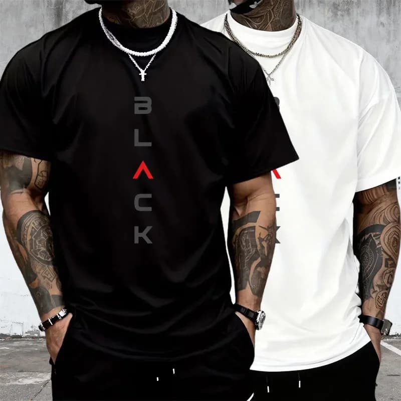 T-shirt da uomo in cotone Stampa manica corta casual Sport all'aria aperta Jogging T-shirt larghe T-shirt da strada alla moda bianca nera quotidiana