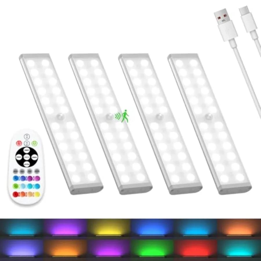 Luci Sottopensile Wireless 58 LED Ricaricabili con Sensore di Movimento e Telecomando RGB Cambia Colore