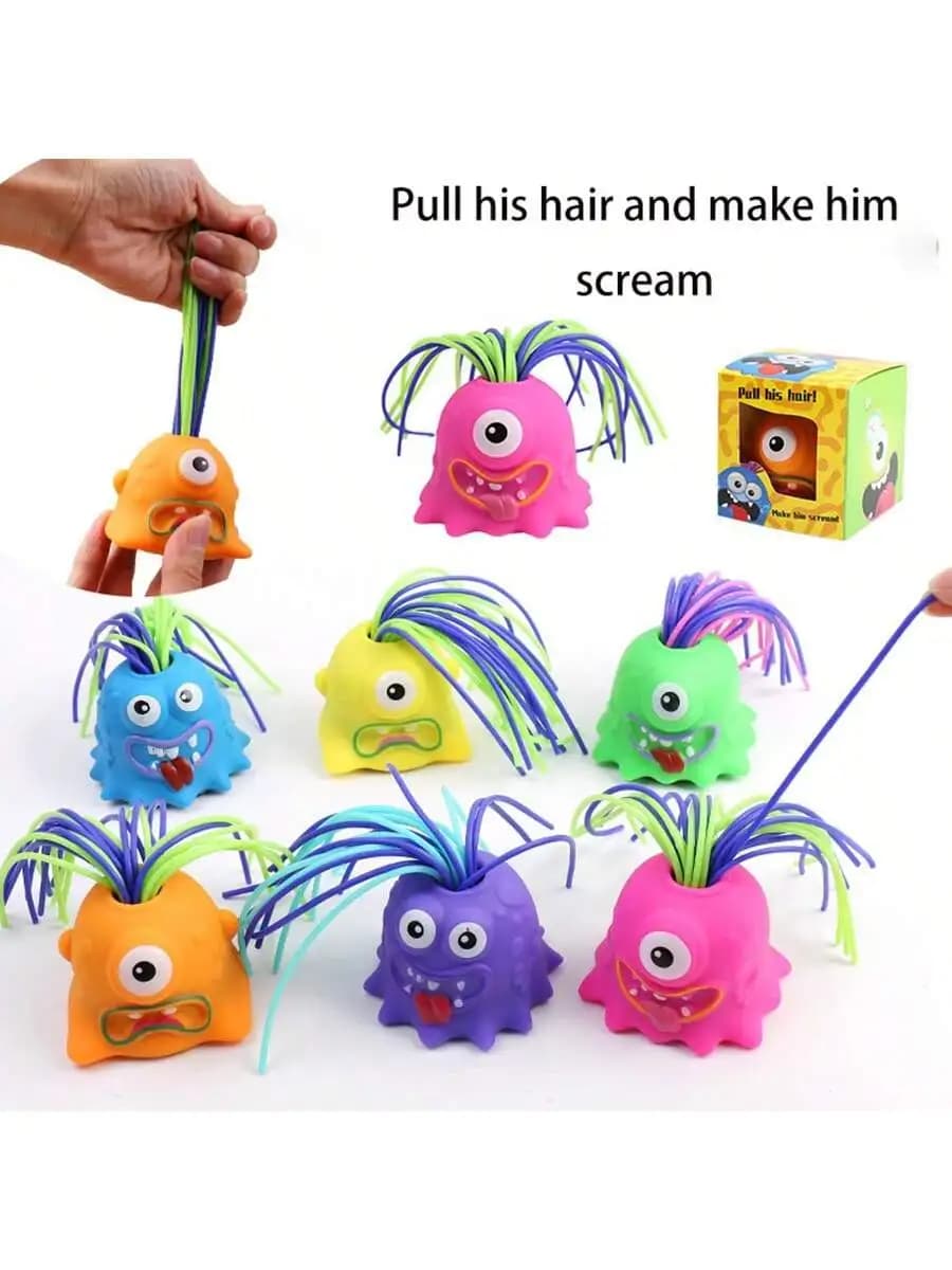 Giocattolo Antistress Tangle Monster – Tirare i capelli per urlare, Divertente Giocattolo Sensoriale per Bambini e Adulti (Personaggi Squishy Colorati)