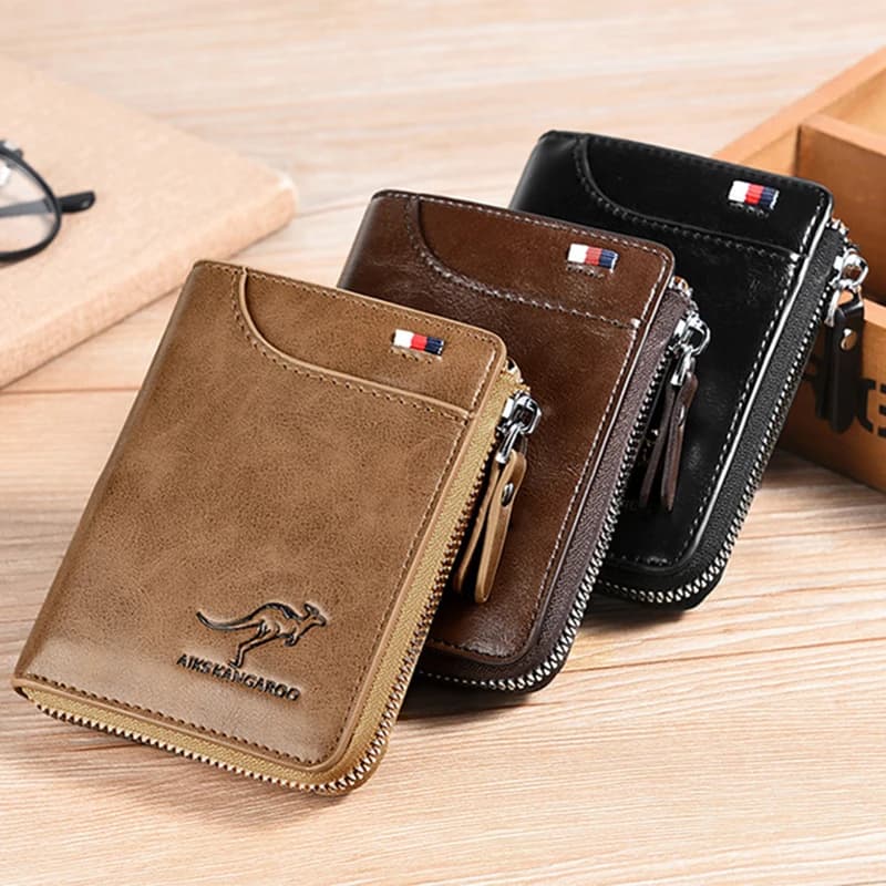 Portafoglio da uomo Porta biglietti da visita in pelle PU Borsa con cerniera per uomo Portafogli con protezione RFID Borsa per soldi di design di lusso Regalo maschile