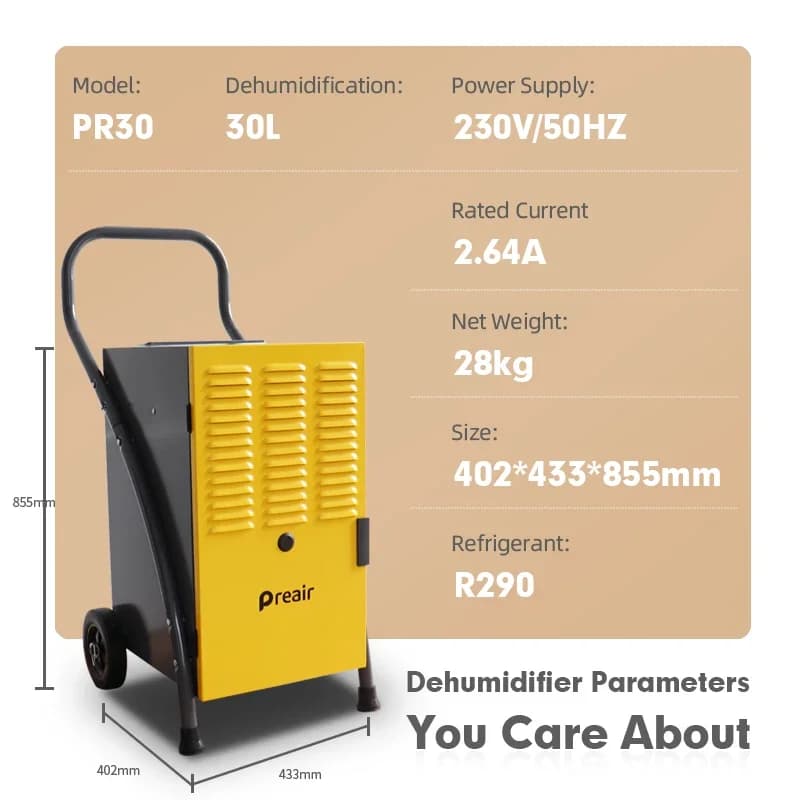 In Stock Portable 30L Industrial Commercial Dehumidifier Large Capacity Moisture Absorber for Basement Warehouse Garage