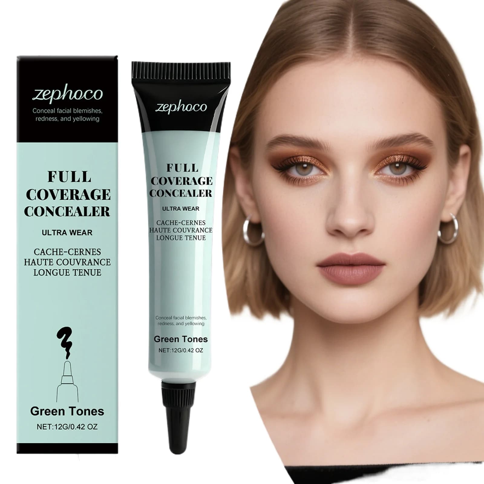 Zephoco Light Makeup Toning Concealer (Green Tone) Natural Light and Submissive Modification Clear Concealer