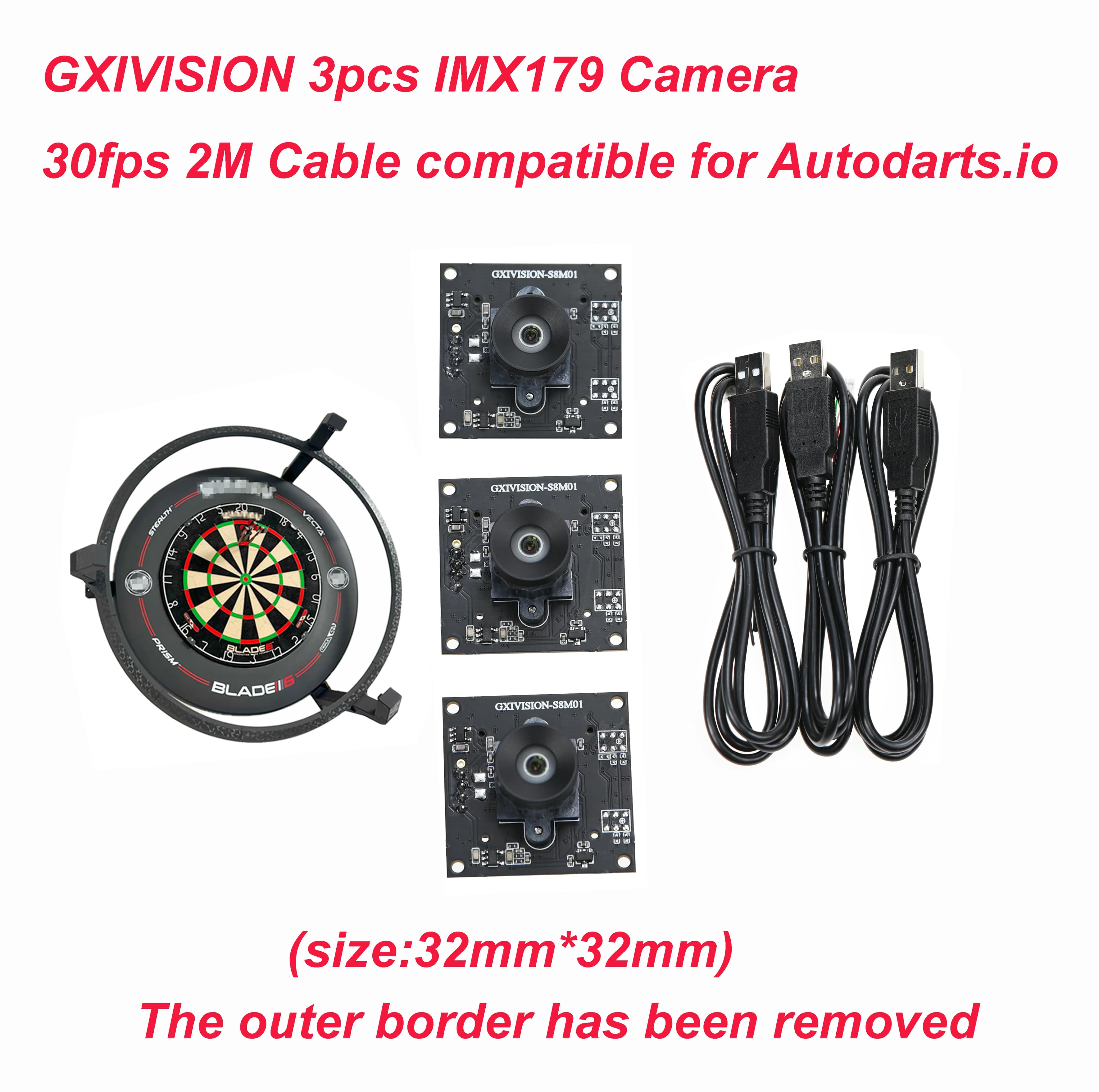 GXIVISION Webcam IMX179 30fps Cavo 2M Obiettivo da 3mm Nessuna distorsione, Modulo fotocamera USB, Compatibile con il sistema di punteggio Autodarts.io