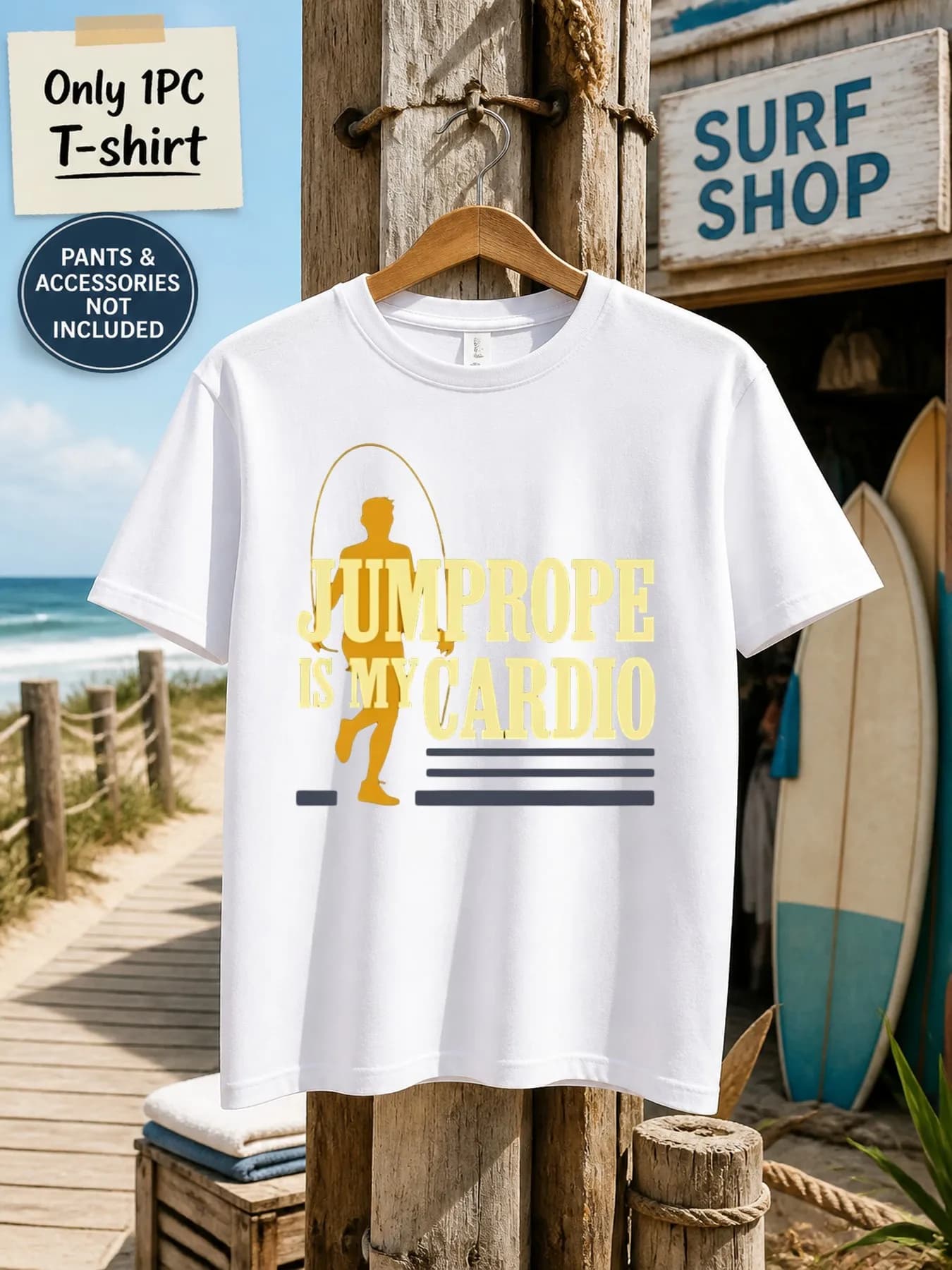 1pc Mens Graphic T Shirt Jump Rope Is My Cardio Short Sleeve Crew Neck Regular Fit[solely 1pc T-SHIRT]