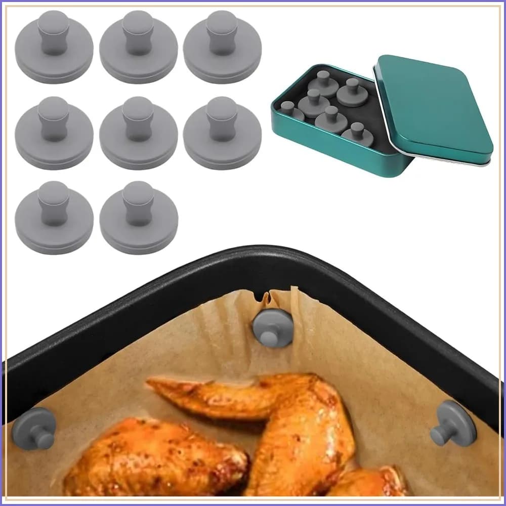 Air Fryer Magnets for Parchment Paper, Lock Liners Safely, Heat-Resistant, Easy Install with Handles (8pcs)