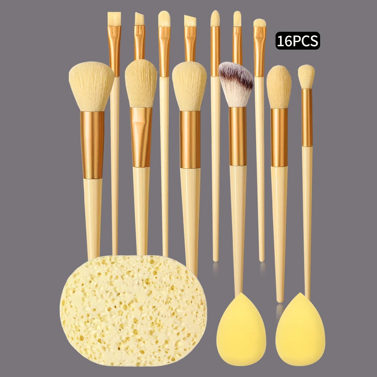 Set di pennelli professionali per il trucco da 16 pezzi con spugne per il trucco e spugnette detergenti, pennelli morbidi, kit di strumenti per il trucco completo del viso per principianti