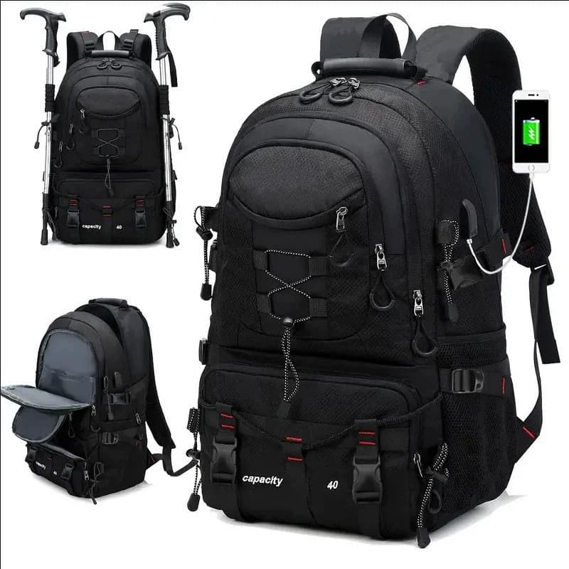 40L Waterproof Large Capacity Rucksack USB Interface Professional Backpack for Hiking Mountaineering Camping Travel Use