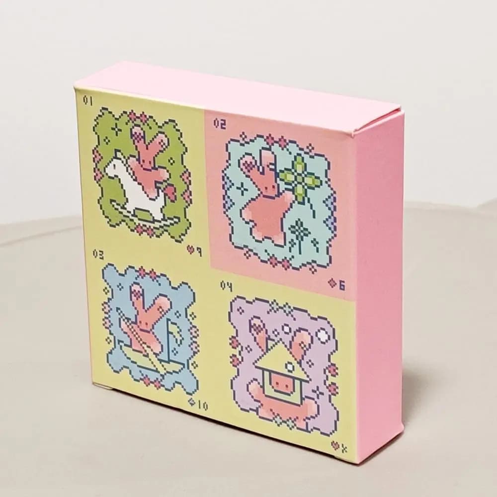 Kawaii Pixel Art Pinkish Lenormand Deck - 42 Cute Rabbit Oracle Cards 7x7cm for Divination, Square Mini Deck Embossed Cardstock