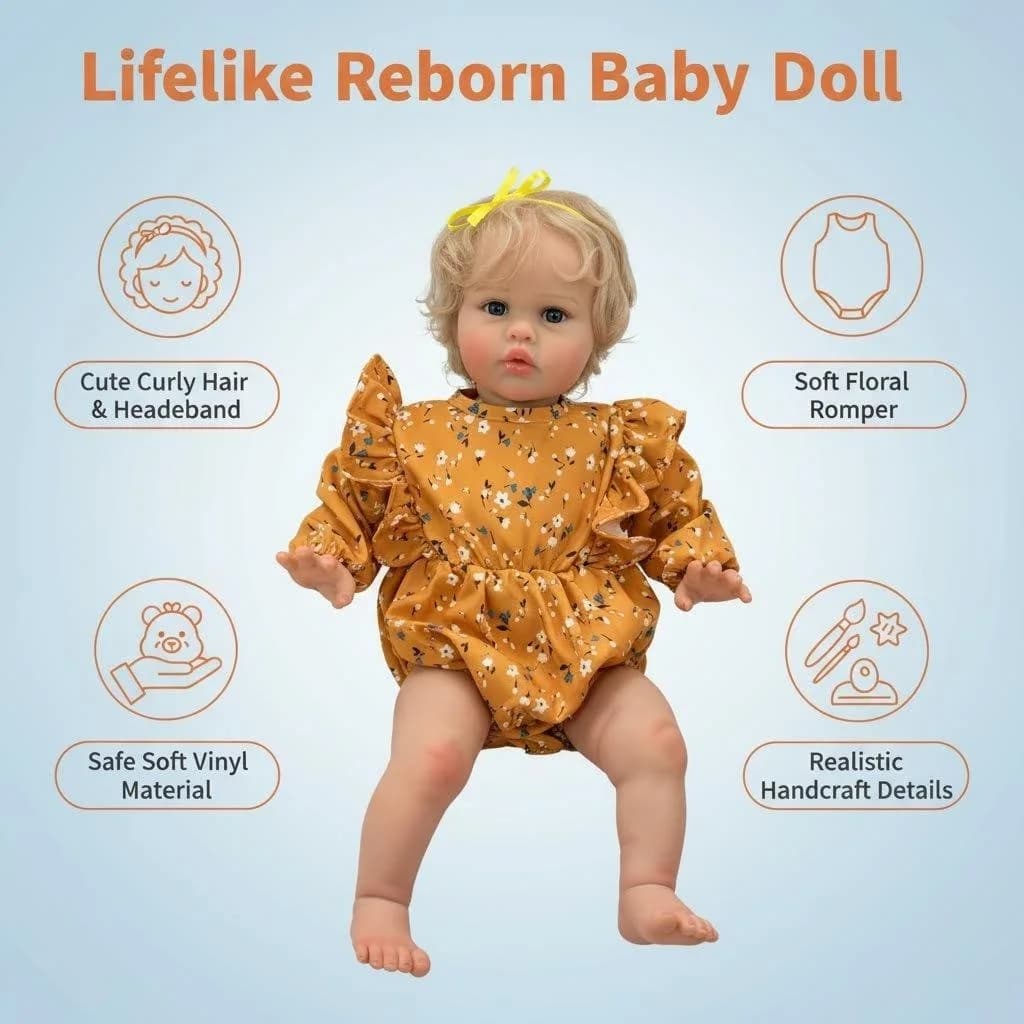 Bambola Reborn Ellie da 60 cm, realistica, bambina, morbida al tatto, con pelle 3D dipinta a mano con vene visibili, bambola d'arte da collezione