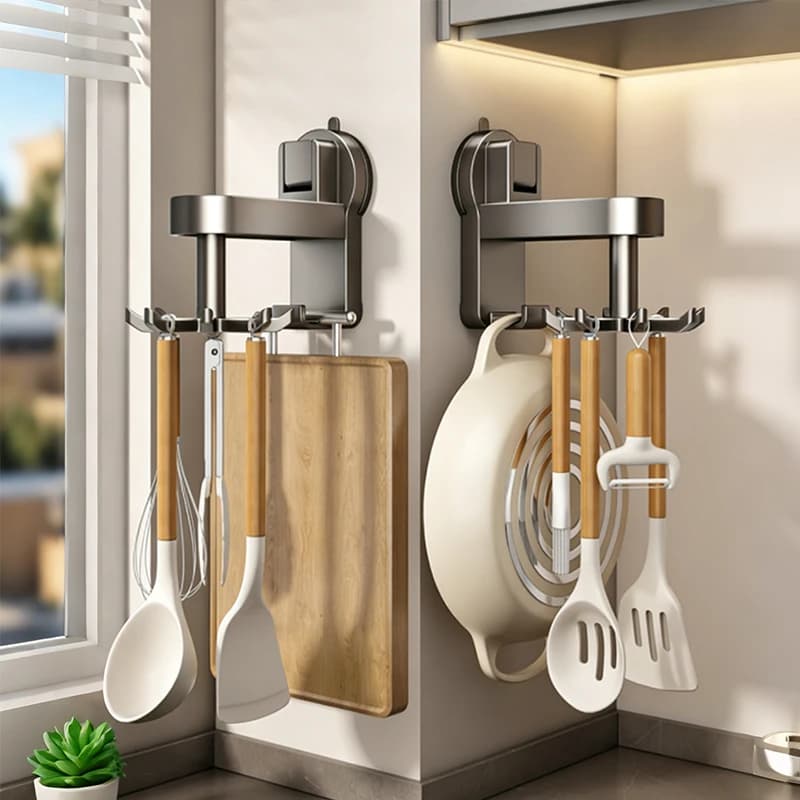 Suction Cup Kitchen Rotating Hook Aluminum Alloy Slice Hook Kitchen Corner Wall-Mounted Storage Rack