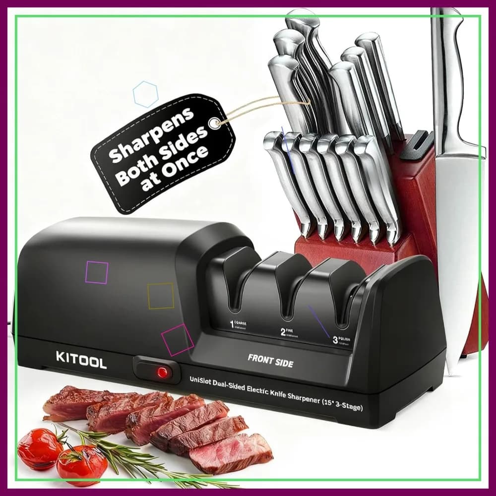 Affilacoltelli Elettrico, a Doppia Faccia con 3 Fasi e Abrasivi Diamantati, Silenzioso, Controllo Intelligente della Temperatura per Coltelli da Cucina