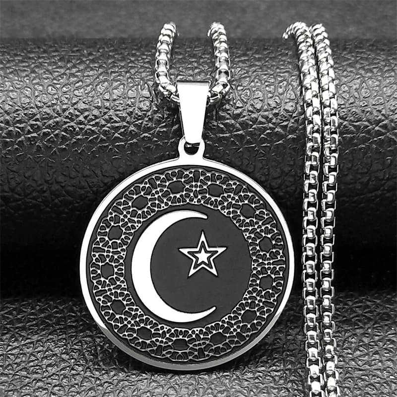 Stella musulmana Crescent Moon Collane in acciaio inossidabile Uomini Talismano spirituale islamico Collane Pendenti Gioielli colgante N803S02
