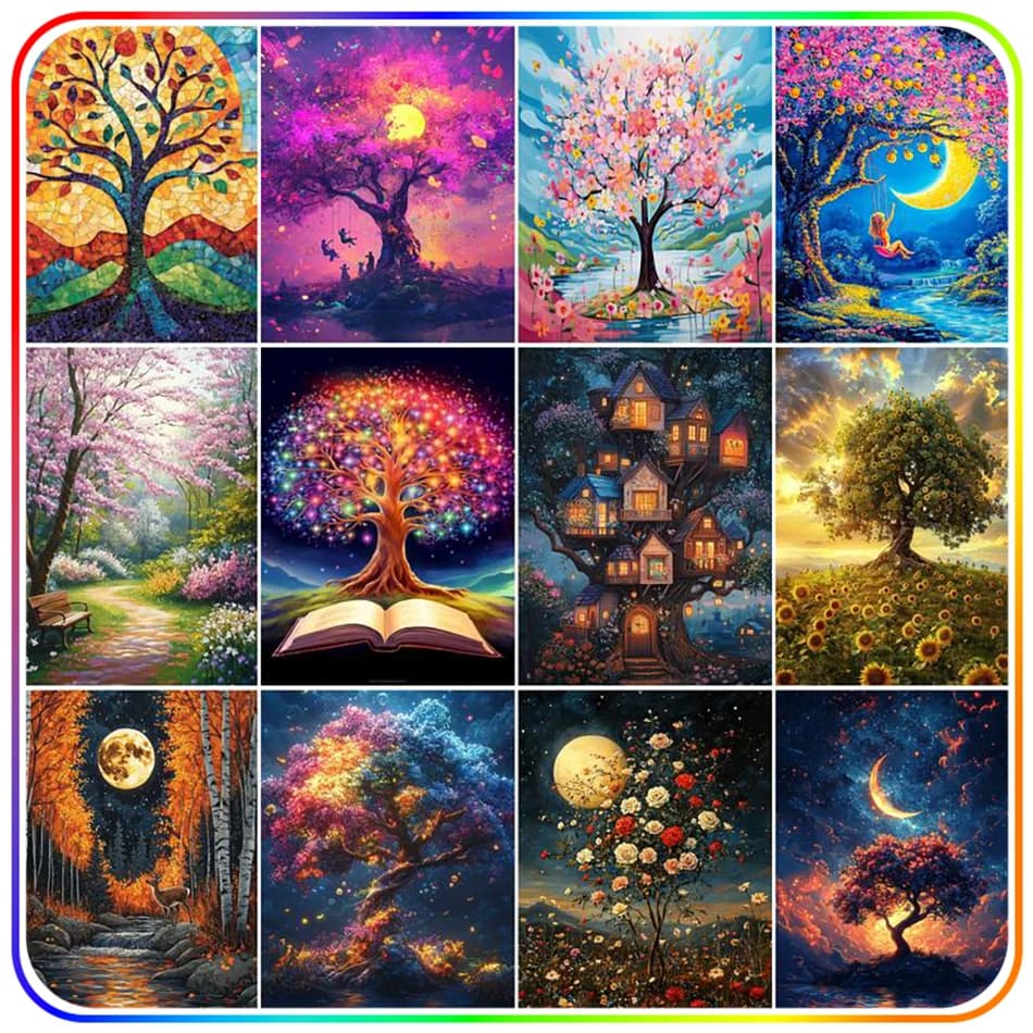 Kit Completo di Diamond Painting 2026: Albero Astratto Colorato per Adulti, Quadri 5D con Diamanti, Kit Punto Croce, Ricamo, Decorazioni per la Casa