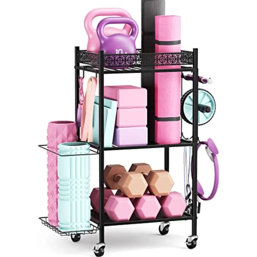 Yoga Mats and Gym Equipment for Home - Organizer for Yoga Mats, Foam Rollers and Fitness Equipment