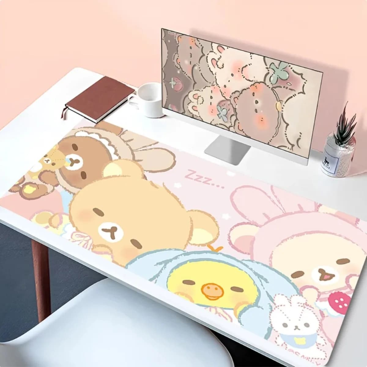 Tappetino per mouse Kawaii Anime Korilakkuma Rilakkuma, tappetino da scrivania rosa carino, tappetino per tastiera da gioco, antiscivolo, per computer domestico e da ufficio