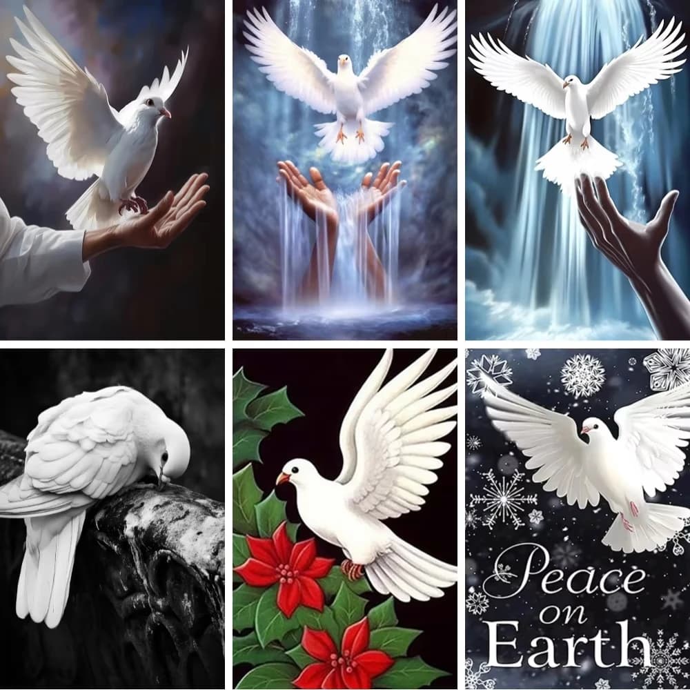 DIY Diamond Embroidery Peaceful Pigeon Full Drill Square Diamond Painting Cross Stitch White Dove Bird Mosaic Home Decoration