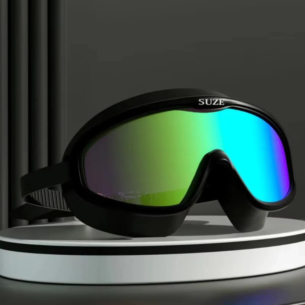 Occhialini da Nuoto con Montatura Grande Antiappannamento con Custodia, Occhiali da Allenamento Anti-UV in Silicone per Immersioni e Sport Acquatici