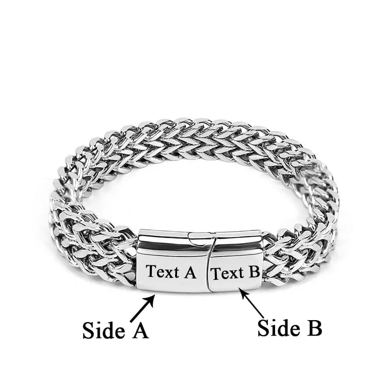 Custom Text Name Men Stainless Steel Bracelets Double Cuban Chain band Magnet buckle Smooth Engrave Logo Bracelet Gift Jewelry
