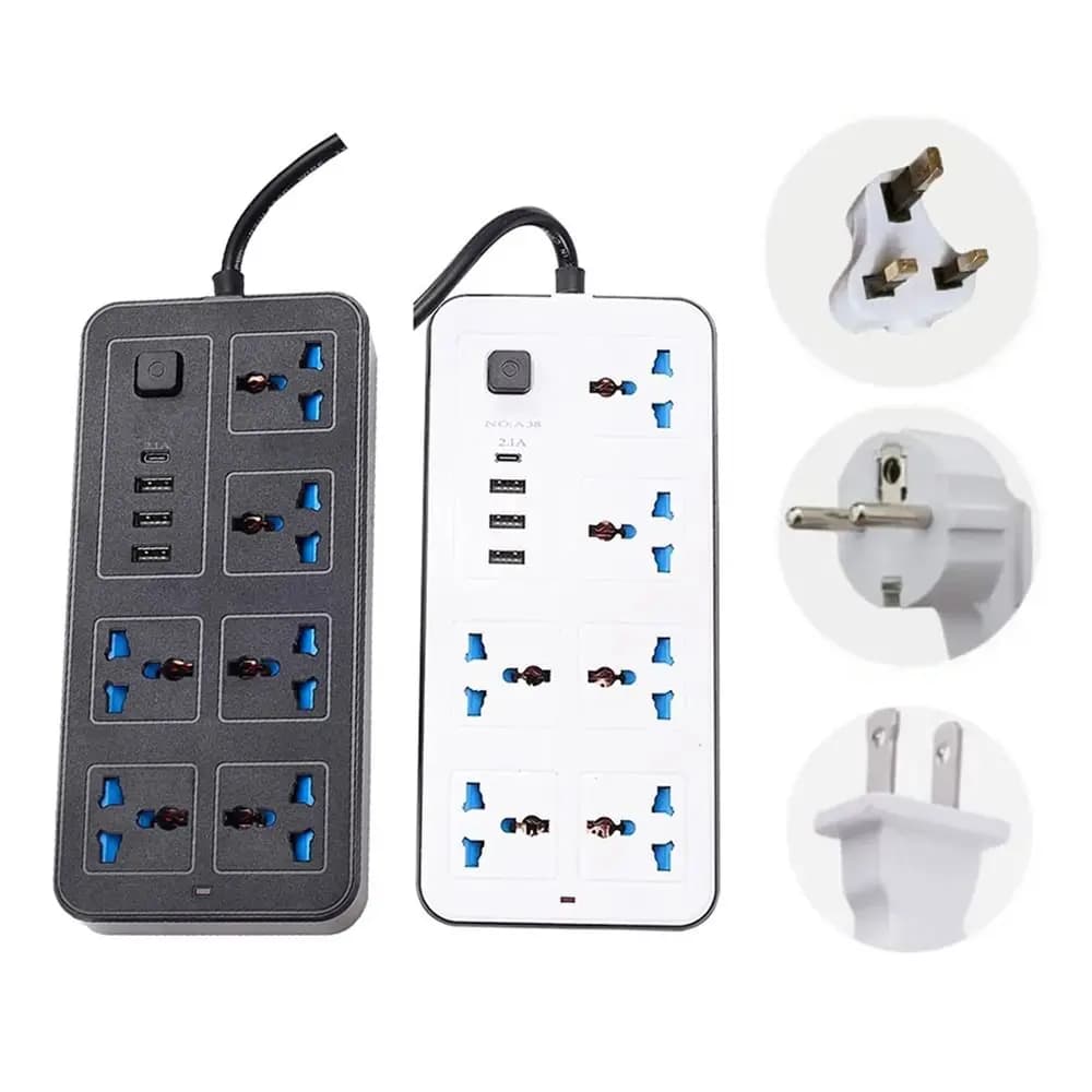 Power Multi Tap spina universale EU US UK presa ciabatta con cavo di prolunga da 2m presa elettrica di ricarica per porta USB di tipo C ca