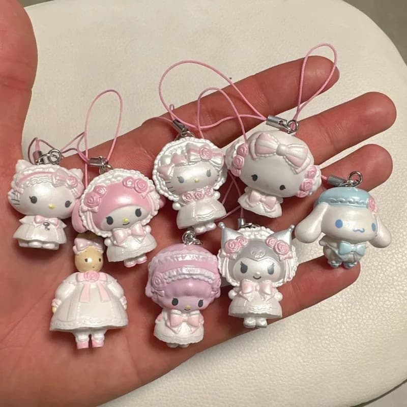 Portachiavi Hello Kitty per Coppie, Ciondolo Mini 3D Sanrio, Catena per Telefono, Gattino Cartoon, Regalo per Matrimonio, Regali di San Valentino