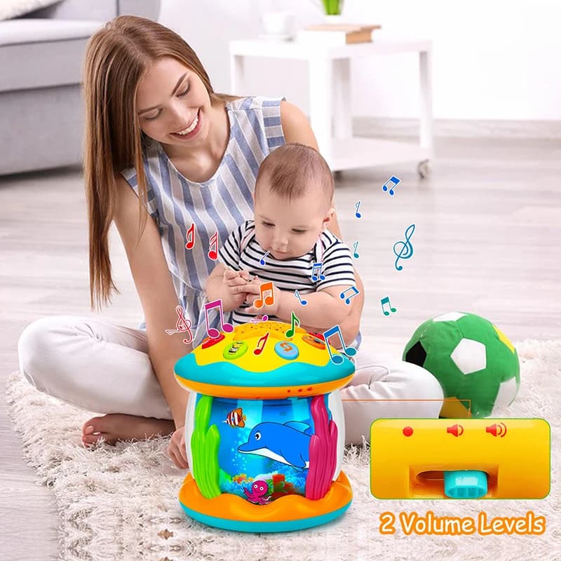 Giocattolo Sensoriale 4 in 1 per Neonati con Animali Marini, Proiettore Musicale e Luminoso, Regalo Educativo per Bambini e Neonati