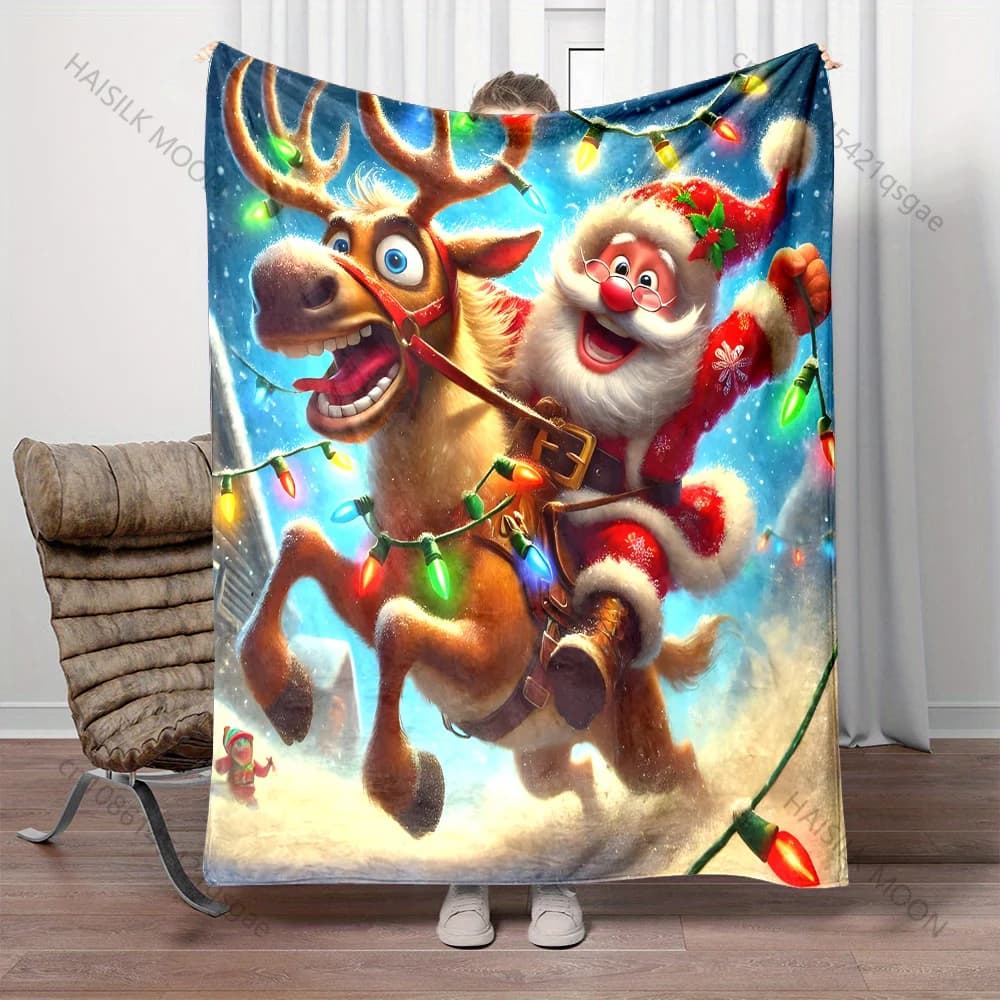 1 pezzo di Babbo Natale e renna con motivo luci Coperta in flanella Materiale morbido e caldo per tutte le stagioni Casa da campeggio all'aperto Picnic RV