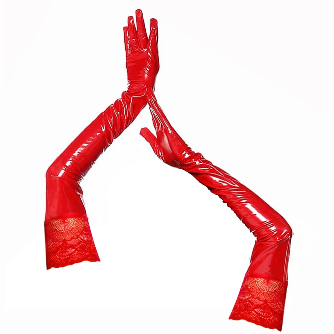 Guanti lunghi lucidi in lattice Wetlook da donna con accessori per costumi cosplay per feste serali in pizzo Guanti in ecopelle clubwear gotico