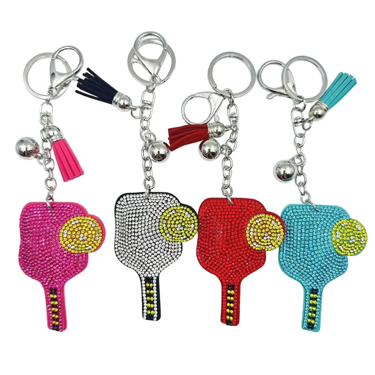 12 Keyrings with Diamonds Set and Diamond Plate Shape Tennis Rack for Bags