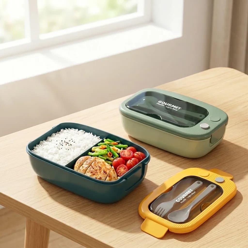 Microwavable Plastic Bento Box 2 Compartment Leakproof Lunch Box with Cutlery Meal Prep Food Storage Containers for Adults Kids