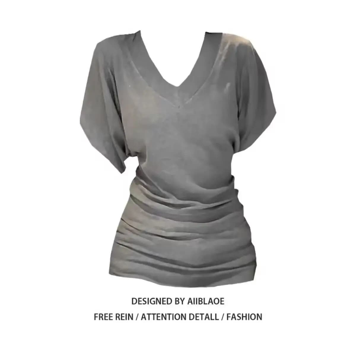 T-shirt con scollo a V profondo e maniche a pipistrello, top estivo casual chic con vita arricciata, T-shirt da donna che avvolge la vita