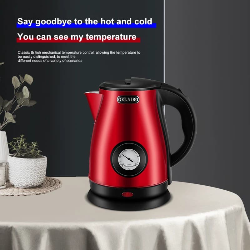 Bollitore elettrico GELAIBO con controllo meccanico della temperatura, design in stile europeo alla moda, grande capacità di 1,8 litri in acciaio inossidabile.