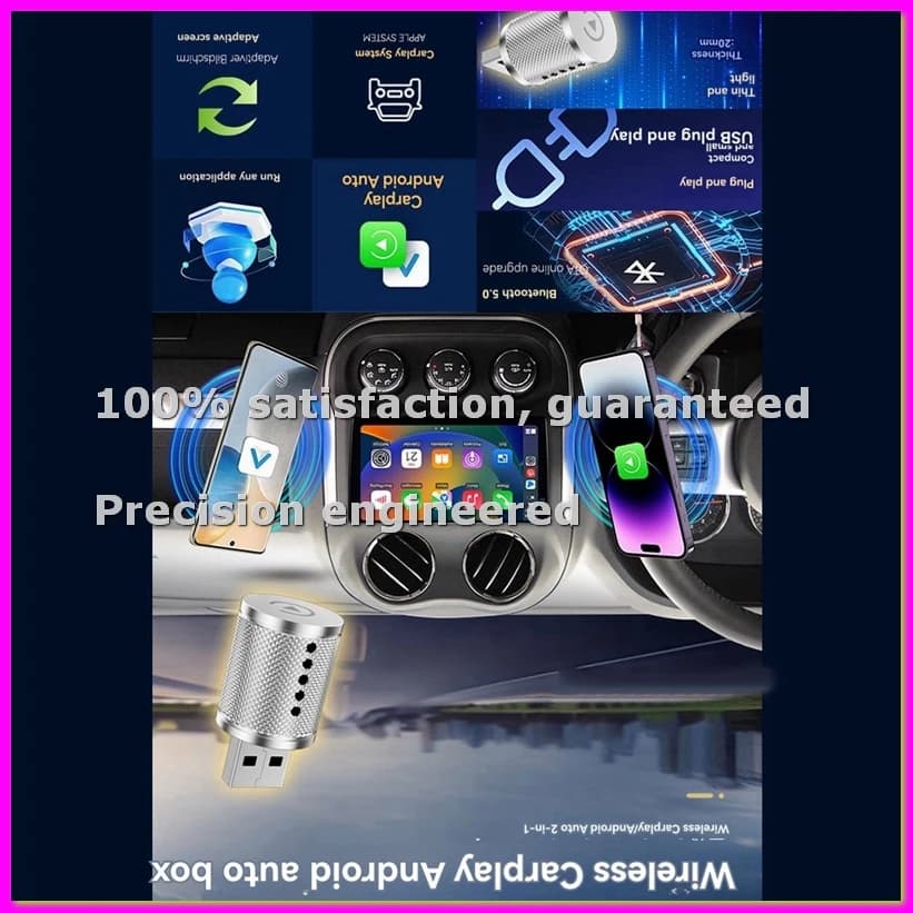 2in1 Wireless Adapter for Carplay, USB Dongle for Smart Carplay and Android Auto, from Carplay Wired to Wireless, Plug and Play-ABVK