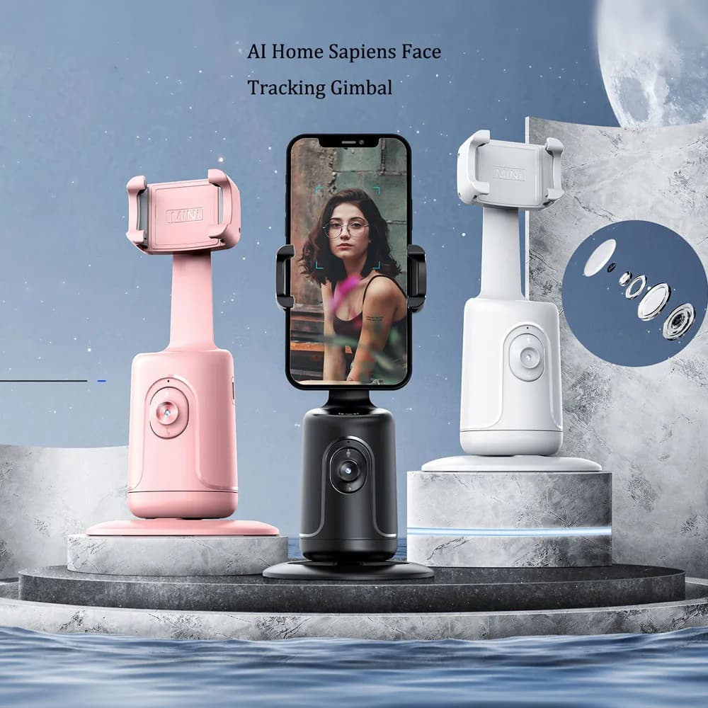 Gimbal Intelligent AI 360 ° Support for phone with automatic rotation gimbal and face tracking, all-in-one tripod stabilizer for smartphone, video, vlog and live stream.