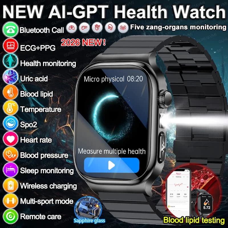 Nuovo Smartwatch ECG per la Salute, Misuratore di Pressione Sanguigna, Lipidi, Acido Urico, Esame dei Cinque Organi, Chiamate, per Uomini e Donne