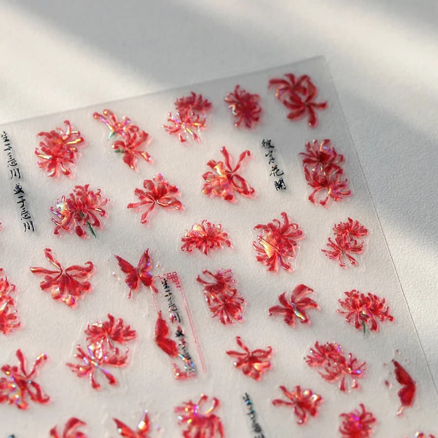 Ragno rosso giglio farfalla fiori in fiore adesivi per nail art 5D caratteri cinesi Phoenix rondine decalcomanie autoadesive per manicure