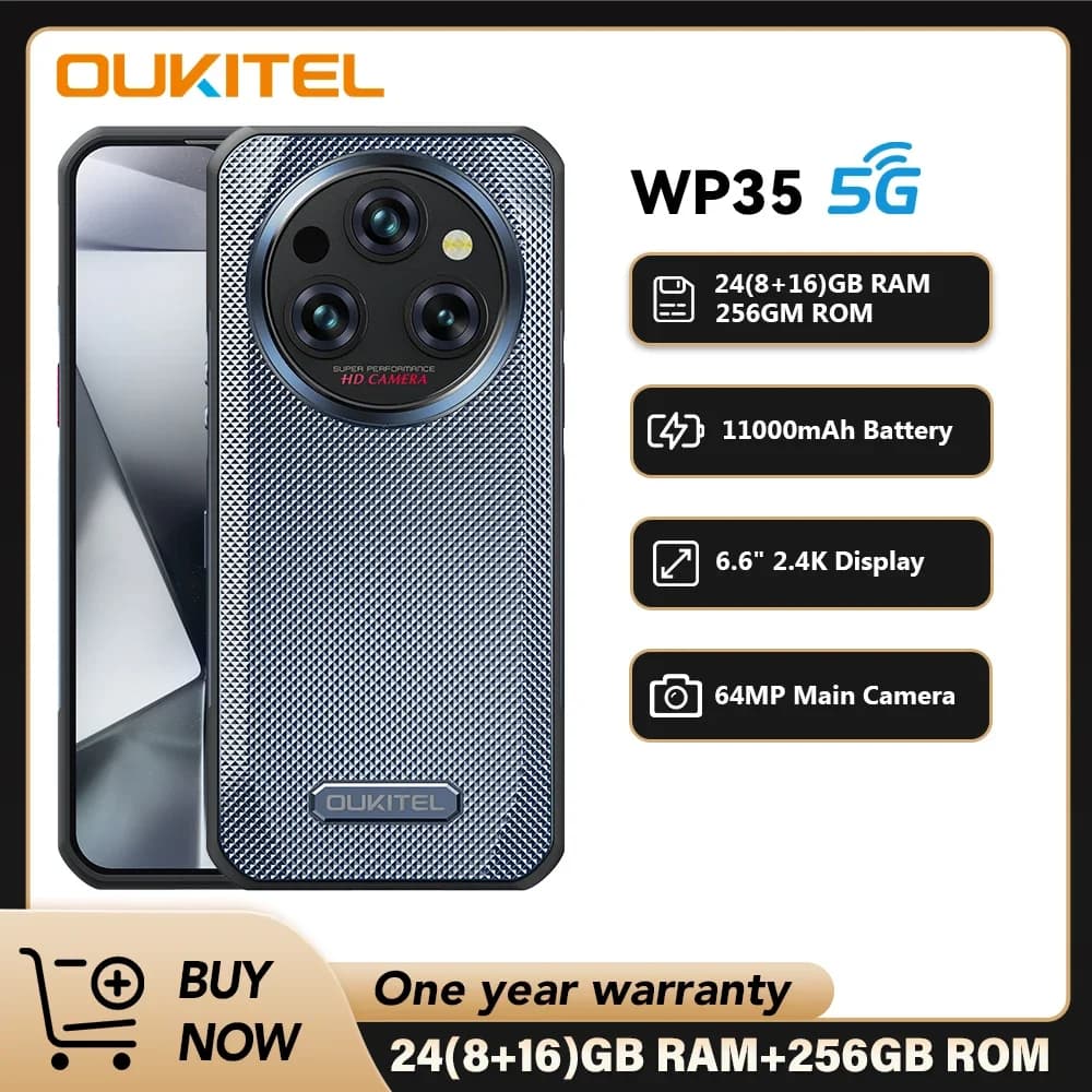 Oukitel WP35 5G Smartphone robusto 6.6" 2.4K 11000 mAh 24GB+256GB Telefono cellulare Android 14 108 MP NFC Telefono cellulare