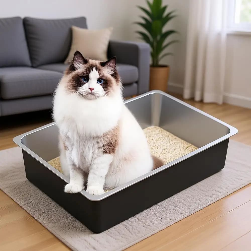 Lettiera per Gatti in Metallo Grande con Bordi Alti, Facile da Pulire, Vassoio Antiaderente, Toilette per Gatti da Interno