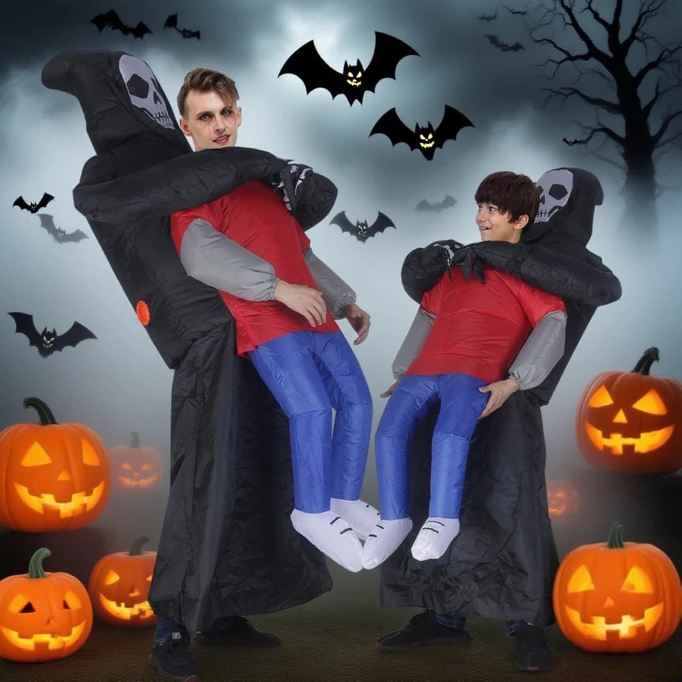 Costume gonfiabile per adulti Grim Reaper che trasporta persona Spaventoso vestito di Halloween per spettacoli teatrali di scherzi cosplay per feste