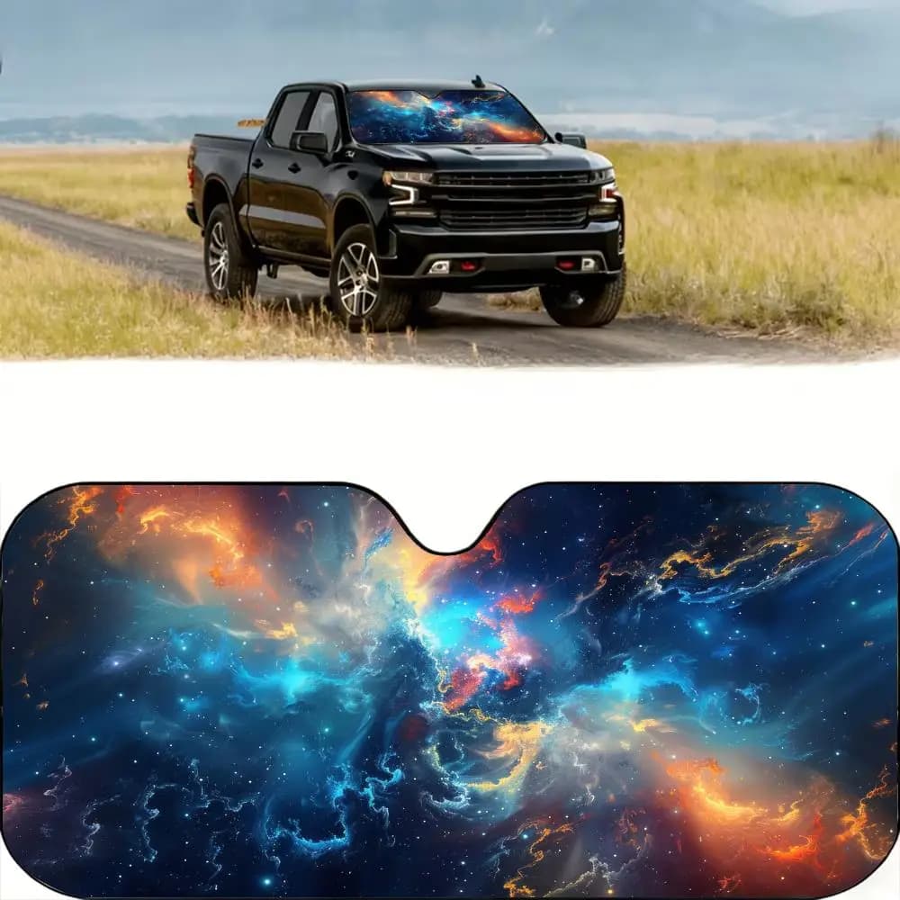 Parasole per Auto con Motivo Galassia, Nebulosa e Stelle, Riutilizzabile in Alluminio, Protezione UV, Isolamento Termico a Tre Strati