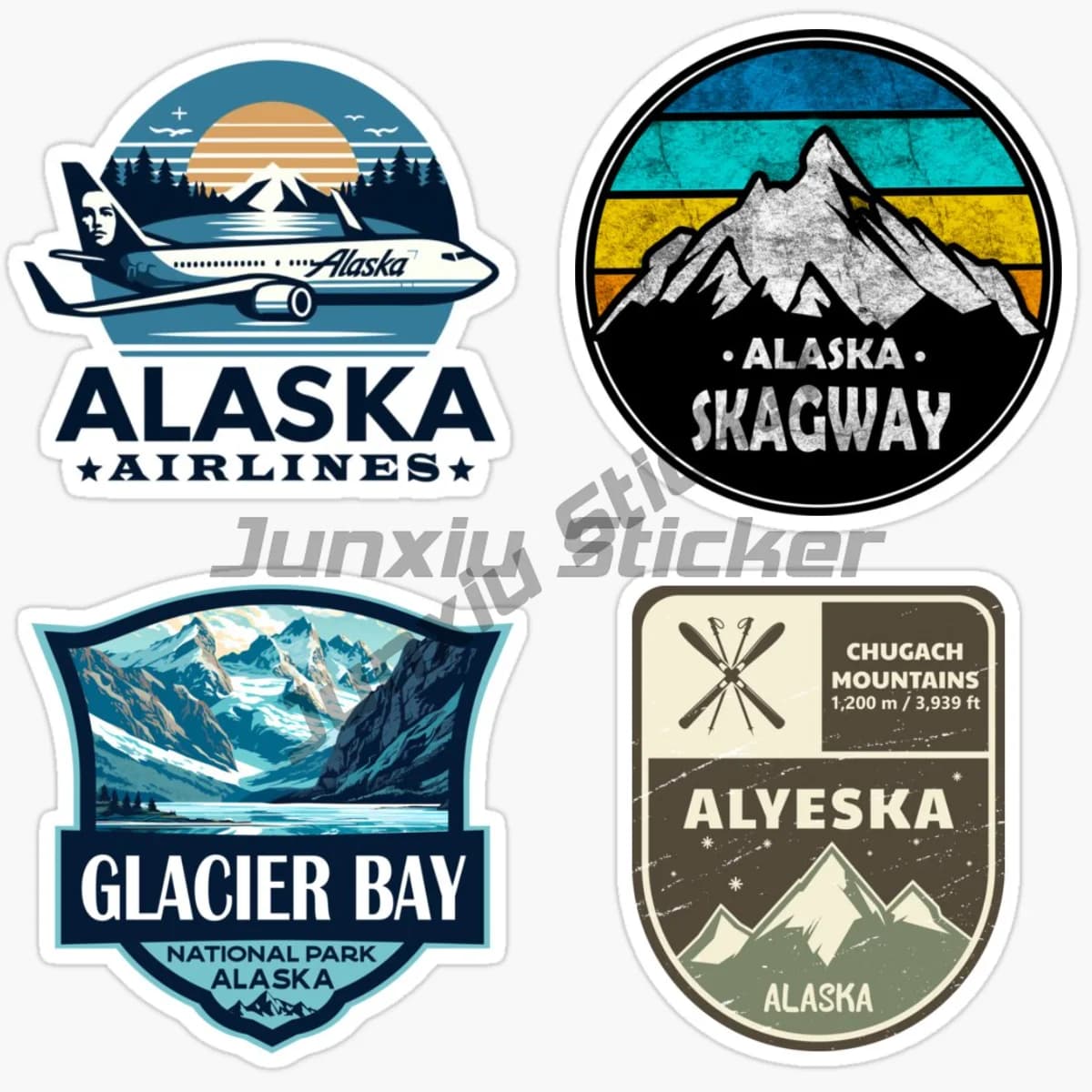 Alaska American Retro Sunset Snow Mountain Travel Souvenir Sticker Helmet Luggage Camping Outdoor Style Decorative Decal