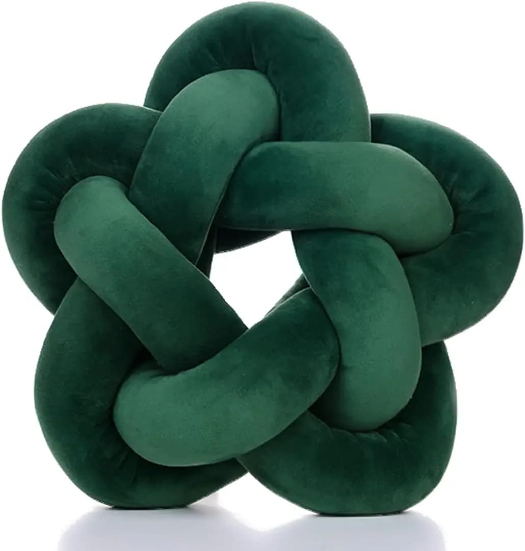 Cuscino Decorativo a Forma di Stella Annodata Verde Smeraldo, Morbido Cuscino Lombare per Divano e Arredo Camera dei Bambini