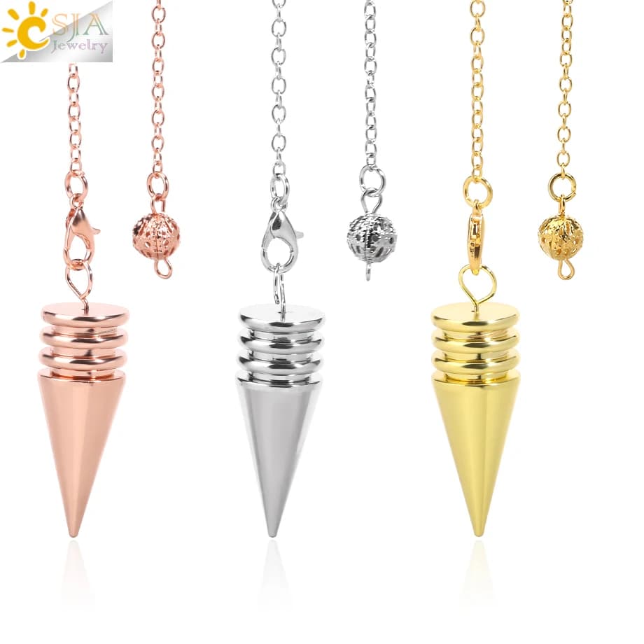 CSJA Pendolo in metallo a cono per divinazione Dowsing Reiki Ciondolo color oro Penduli per meditazione Gioielli per radiestesia apribili H162
