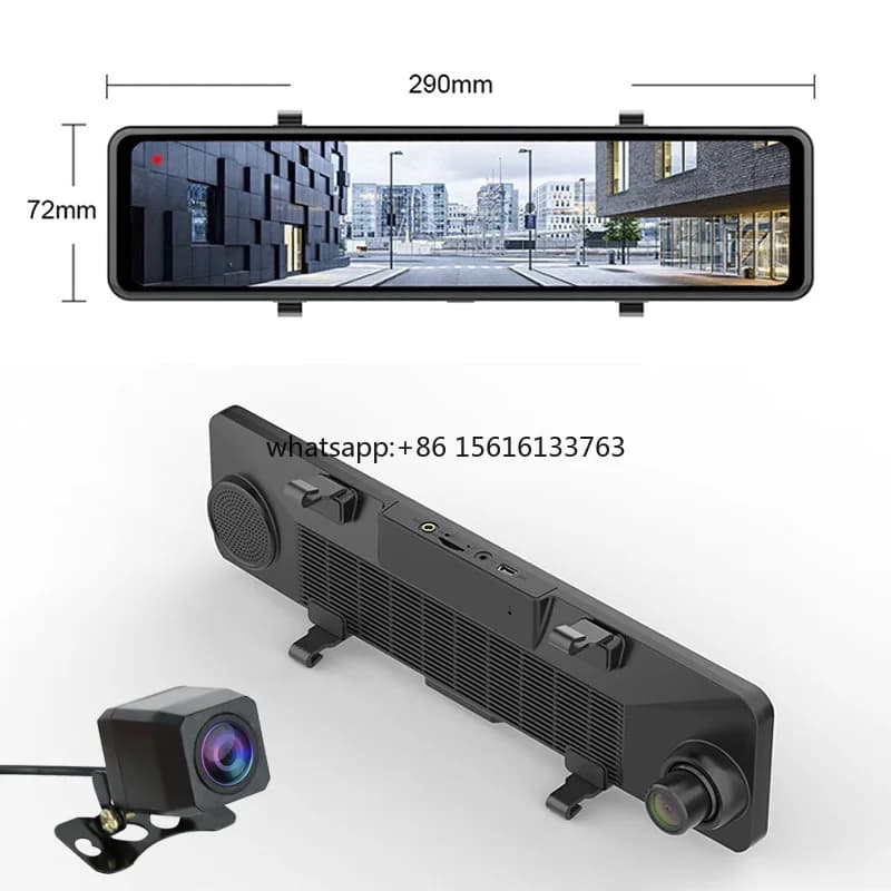 Specchietto Retrovisore per Auto Android 8.1 12'' con Dash Cam, Doppia Lente 1080P, ADAS, DVR, 4G Wifi, GPS e Navigatore