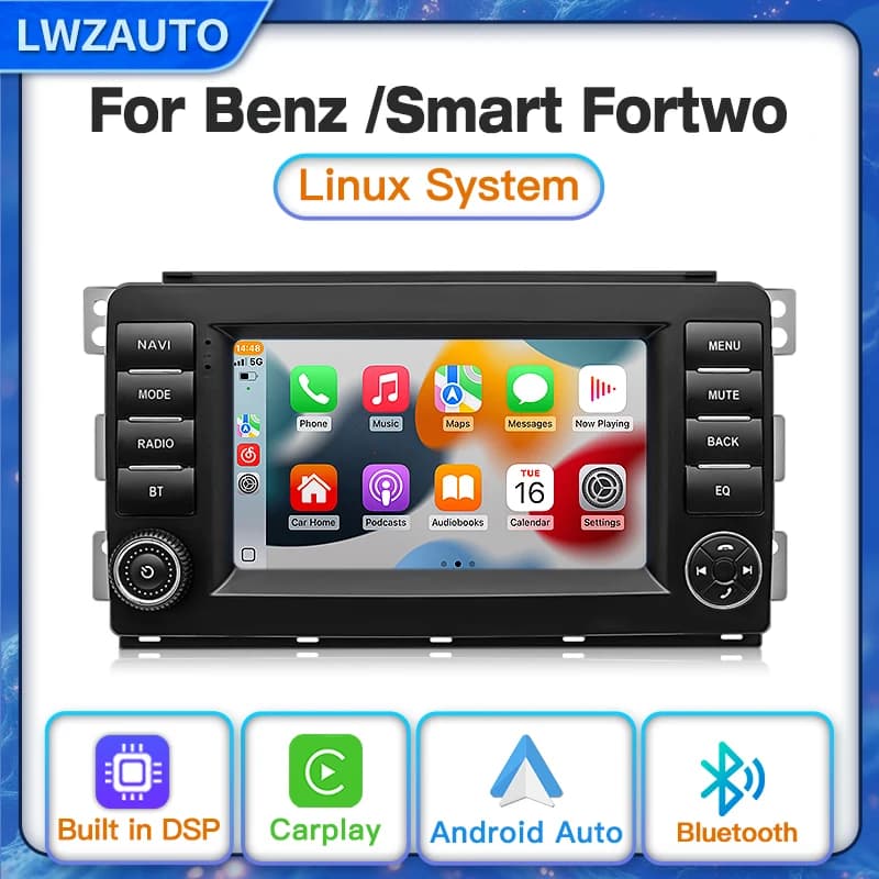Autoradio Linux 7 Pollici 2025 con CarPlay Wireless, Android Auto, FM, DSP, Bluetooth, Lettore Multimediale per Benz Smart Fortwo