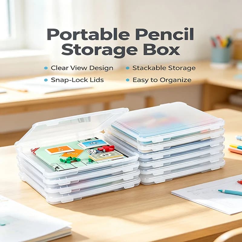 2 Pack Clear Slim Board Game Storage Case with Snap Lids, Plastic Organizer Box for Puzzles Scrapbook A4 & 8.8x12 Inch Paper