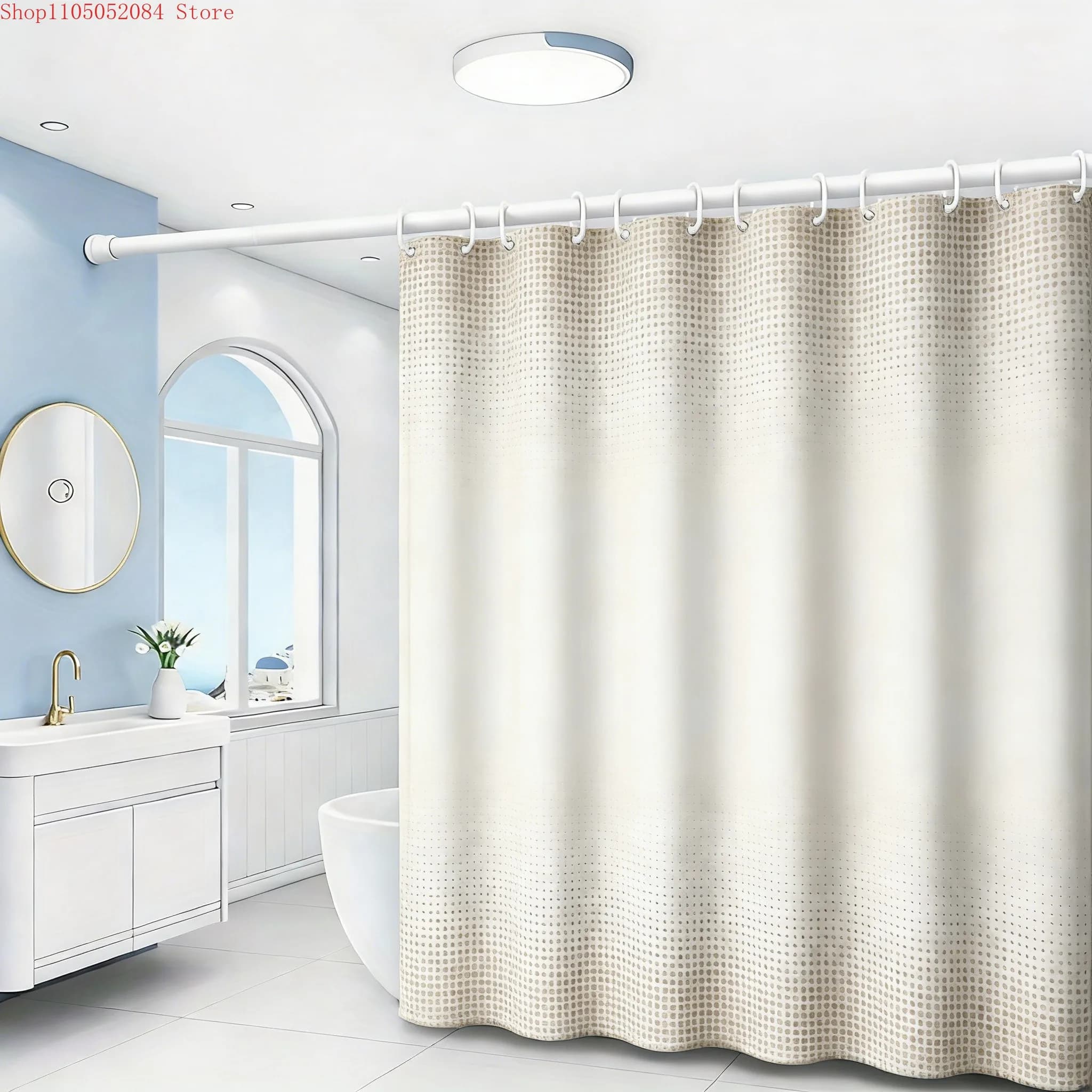 Tenda da Doccia Impermeabile con Motivo a Pois Sfumato Beige per Arredo Bagno